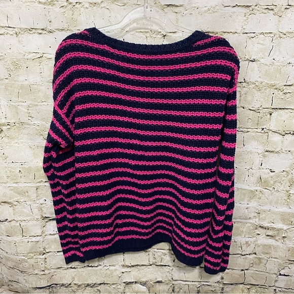 Tommy Hilfiger Blue Pink Striped Open Knit Cotton Sweater - Picture 4 of 6